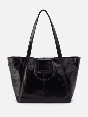 Sheila East-West Tote In Polished Leather - Black