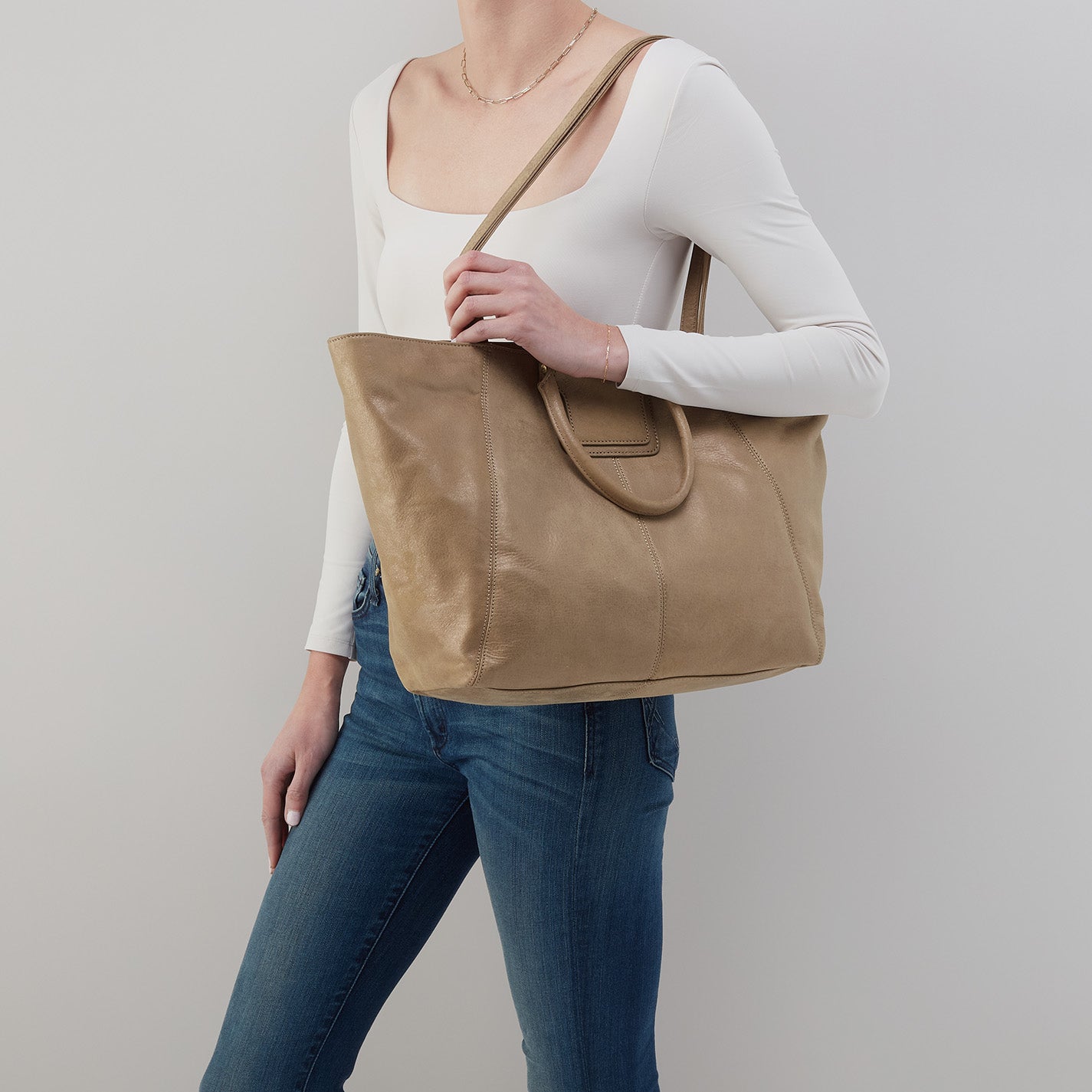 Sheila East-West Tote In Metallic Leather - Burnished Sage - Image 3