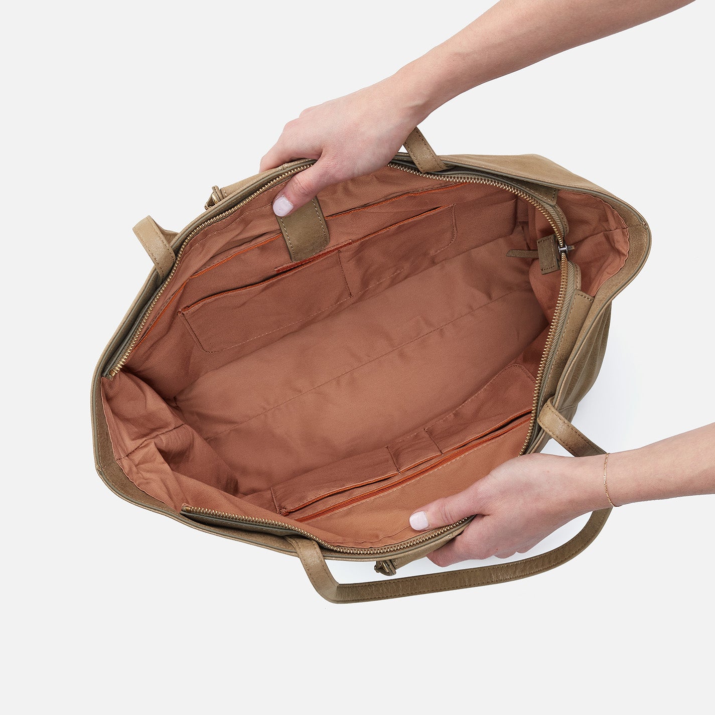 Sheila East-West Tote In Metallic Leather - Burnished Sage - Image 4