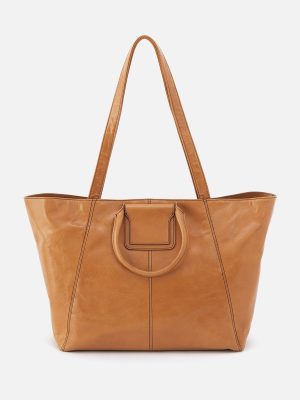 Sheila East-West Tote In Polished Leather - Natural