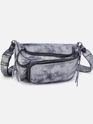 Via Belt Bag Sling In Metallic Leather - Blue Pewter