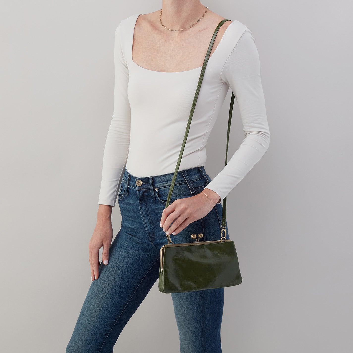 Lauren Frame Crossbody In Polished Leather - Deep Moss - Image 3
