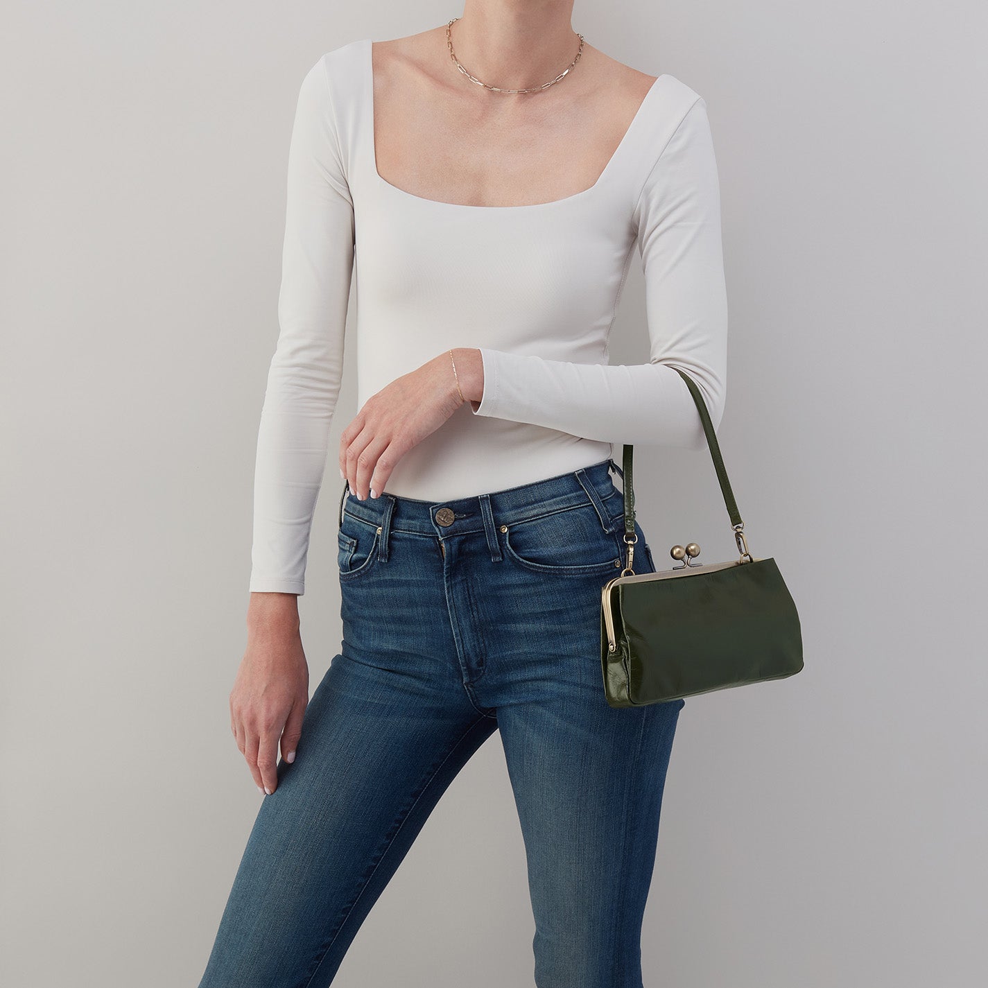 Lauren Frame Crossbody In Polished Leather - Deep Moss - Image 5