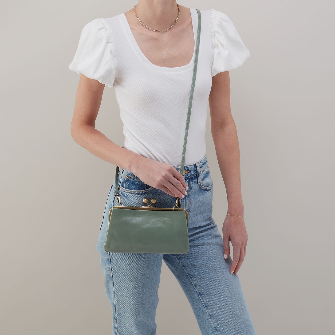 Lauren Frame Crossbody In Polished Leather - Jade - Image 4