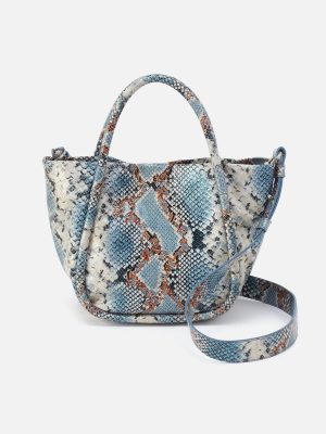 Margot Satchel In Printed Leather - Blue Tempest