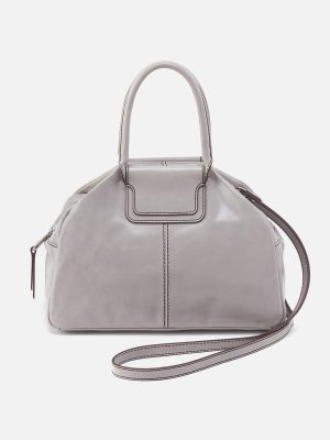Sheila Drop Handle Satchel In Polished Leather - Light Grey