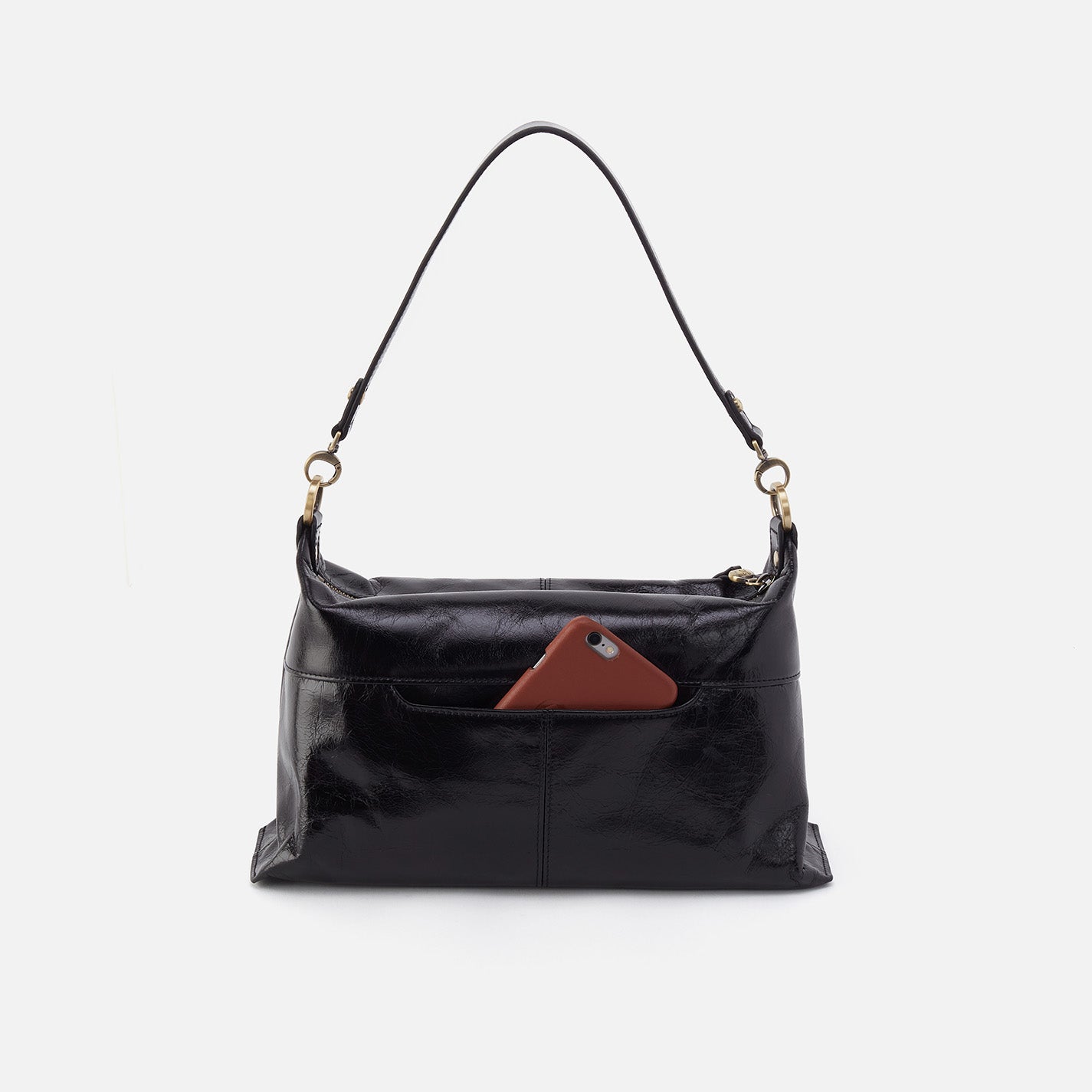 Avon Shoulder Bag in Polished Leather - Black - Image 4
