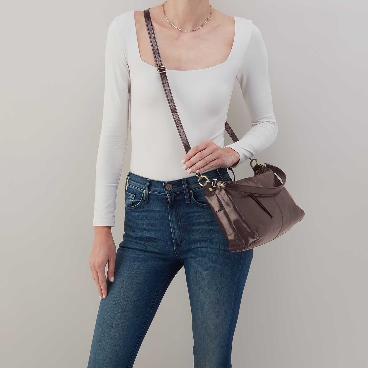 Avon Shoulder Bag in Polished Leather - Hearthstone - Image 3