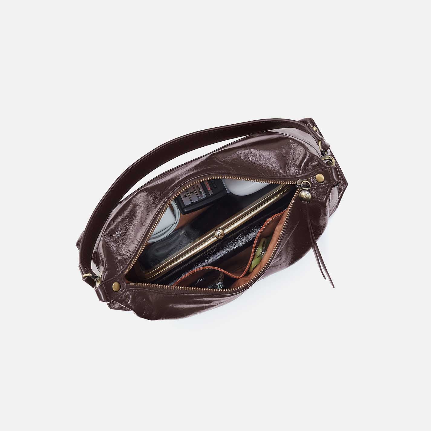 Avon Shoulder Bag in Polished Leather - Hearthstone - Image 4