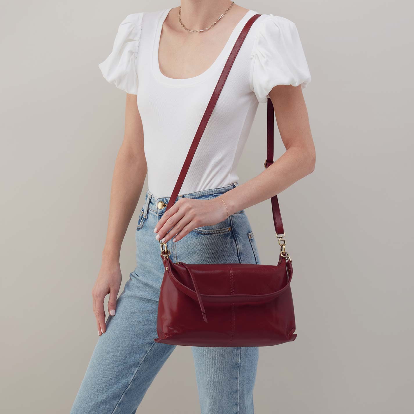 Avon Shoulder Bag in Polished Leather - Saddleberry - Image 3
