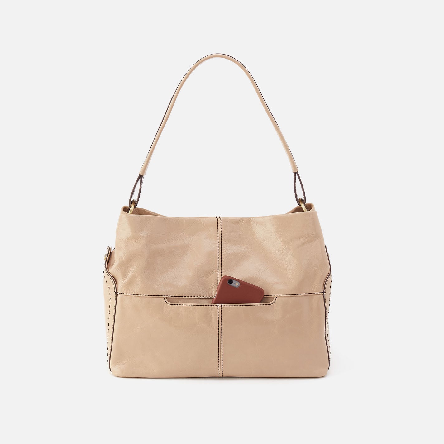 Seneca Shoulder Bag In Polished Leather - Sand - Image 4