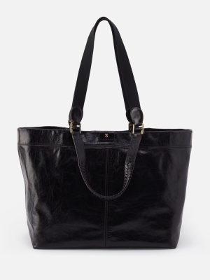 Romy Max Tote in Polished Leather - Black