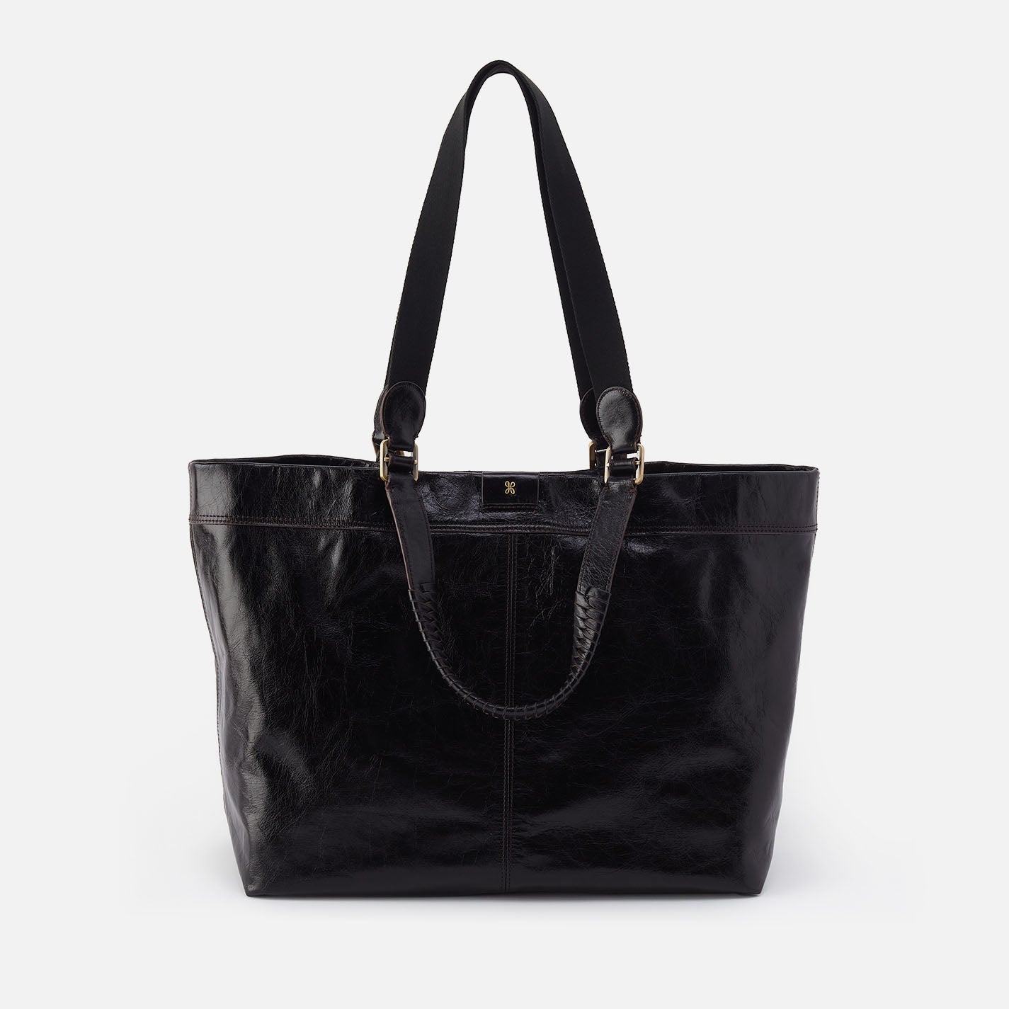 Romy Max Tote in Polished Leather - Black