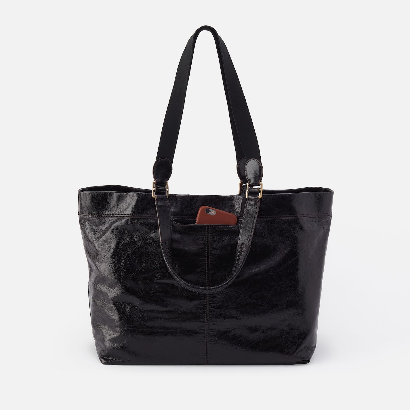 Romy Max Tote in Polished Leather - Black - Image 4