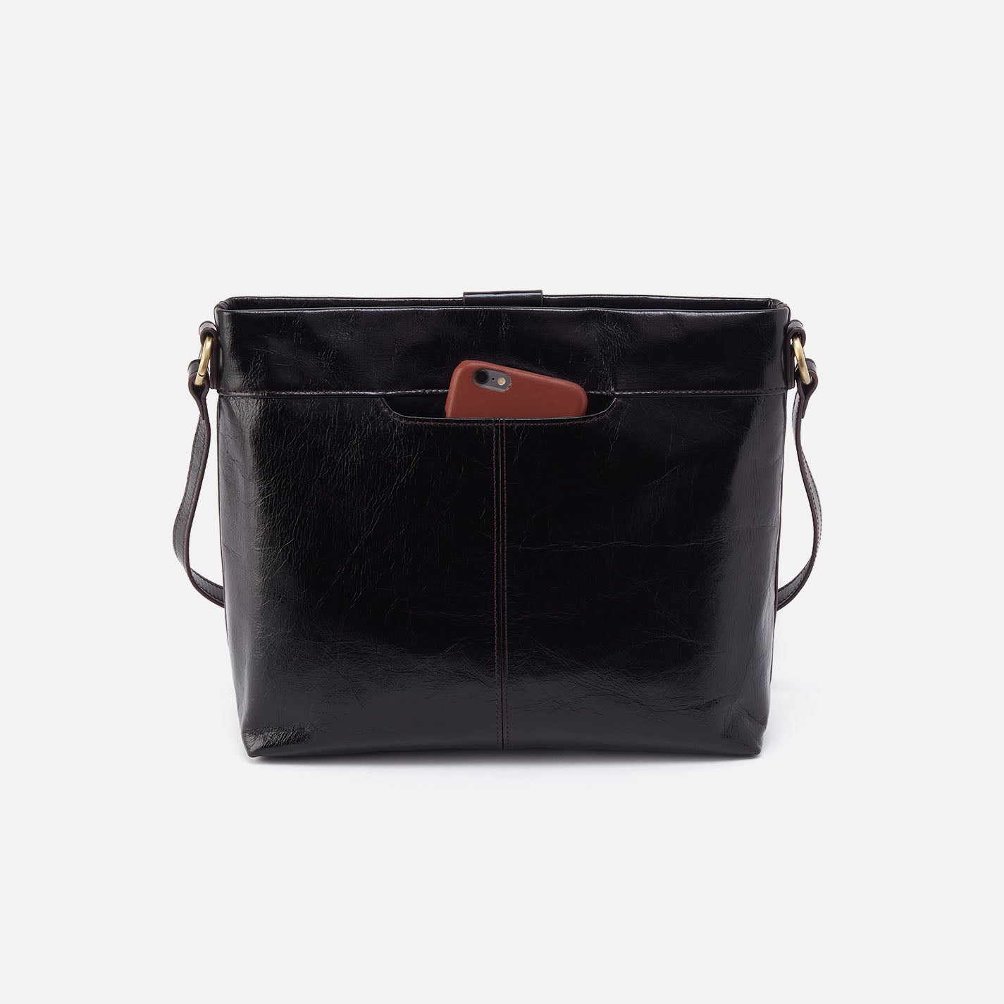 Romy Medium Crossbody in Polished Leather - Black - Image 5