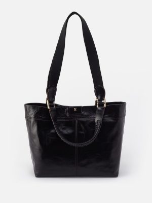 Romy Medium Tote in Polished Leather - Black