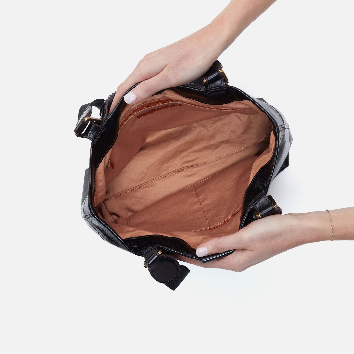 Romy Medium Tote in Polished Leather - Black - Image 3