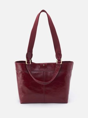 Romy Medium Tote in Polished Leather - Saddleberry