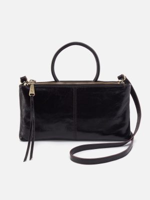 Sable Crossbody in Polished Leather - Black