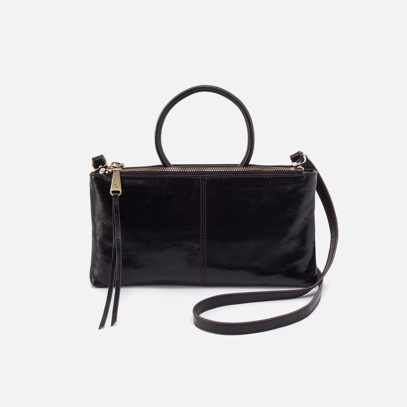 Sable Crossbody in Polished Leather - Black