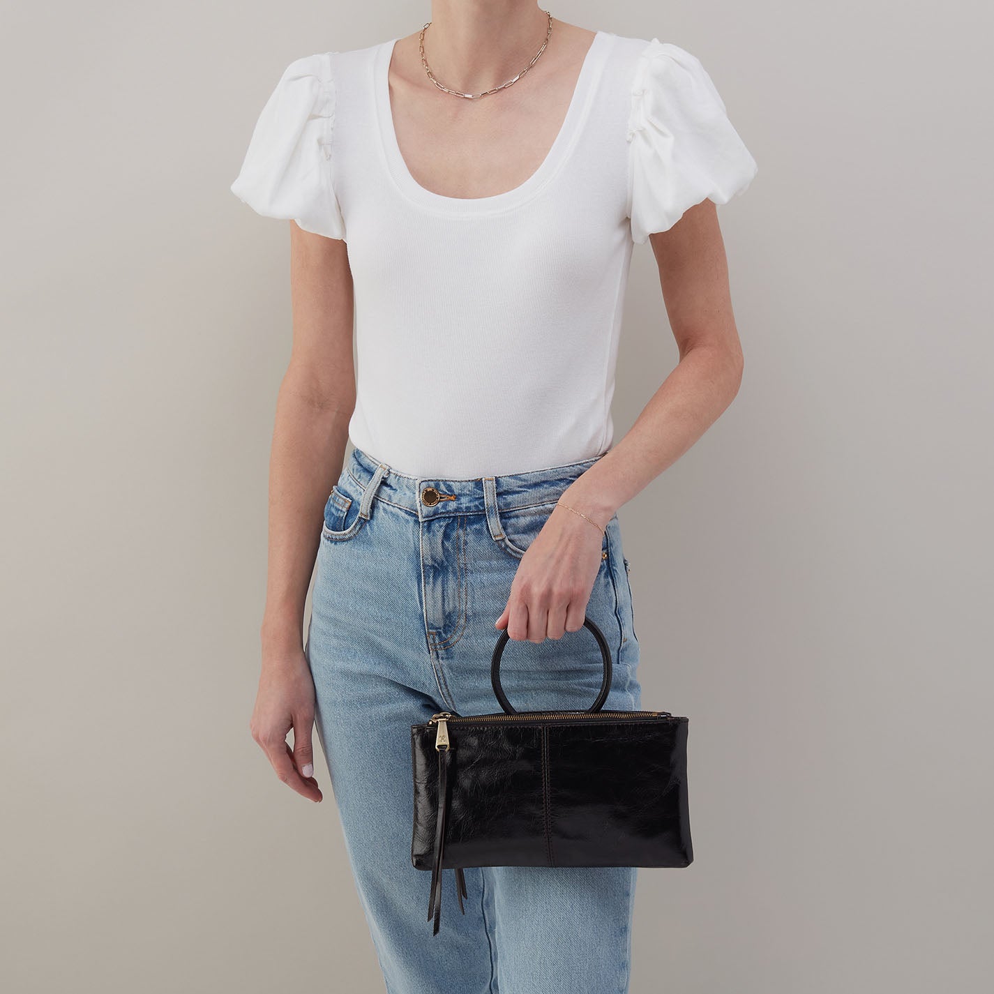 Sable Crossbody in Polished Leather - Black - Image 4