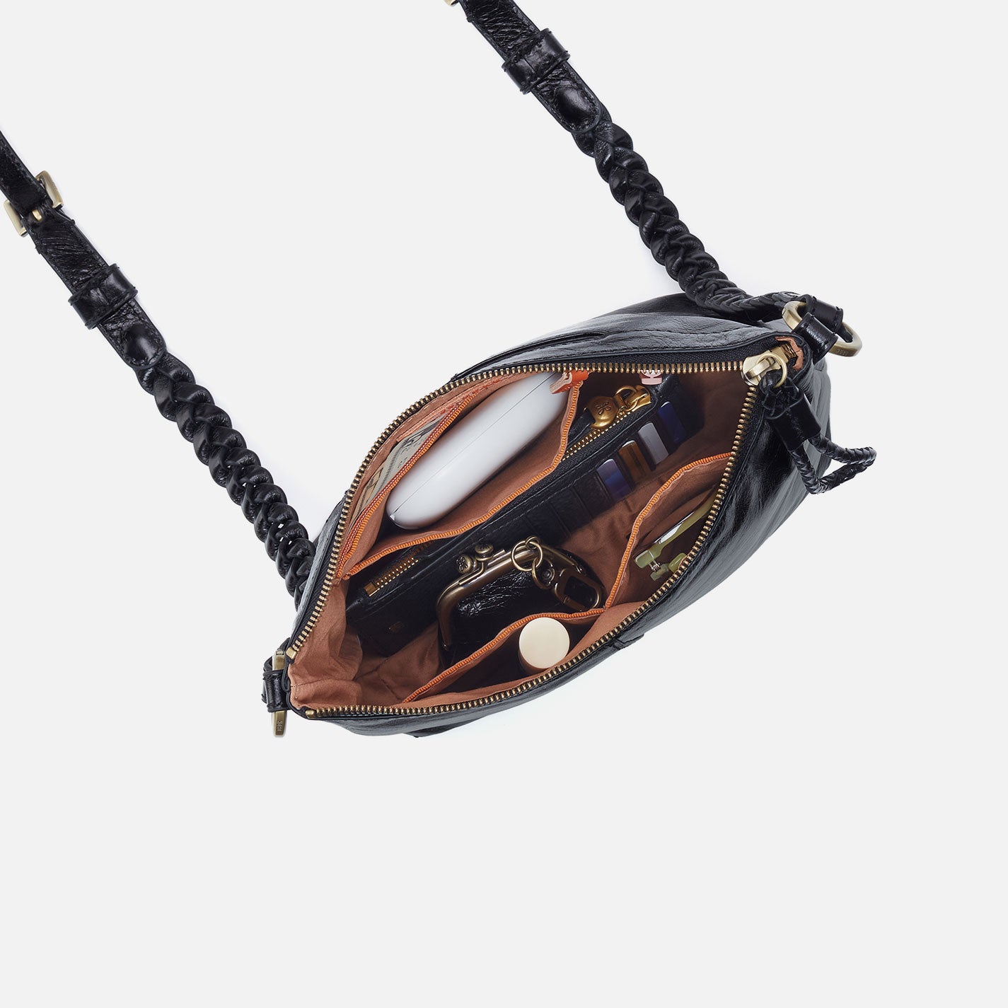 Lasso Medium Crossbody in Polished Leather - Black - Image 3