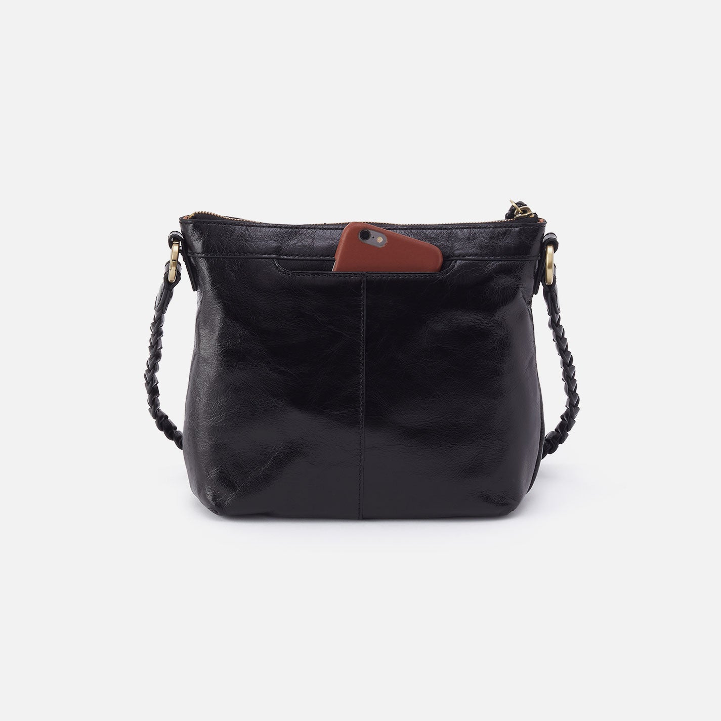 Lasso Medium Crossbody in Polished Leather - Black - Image 4