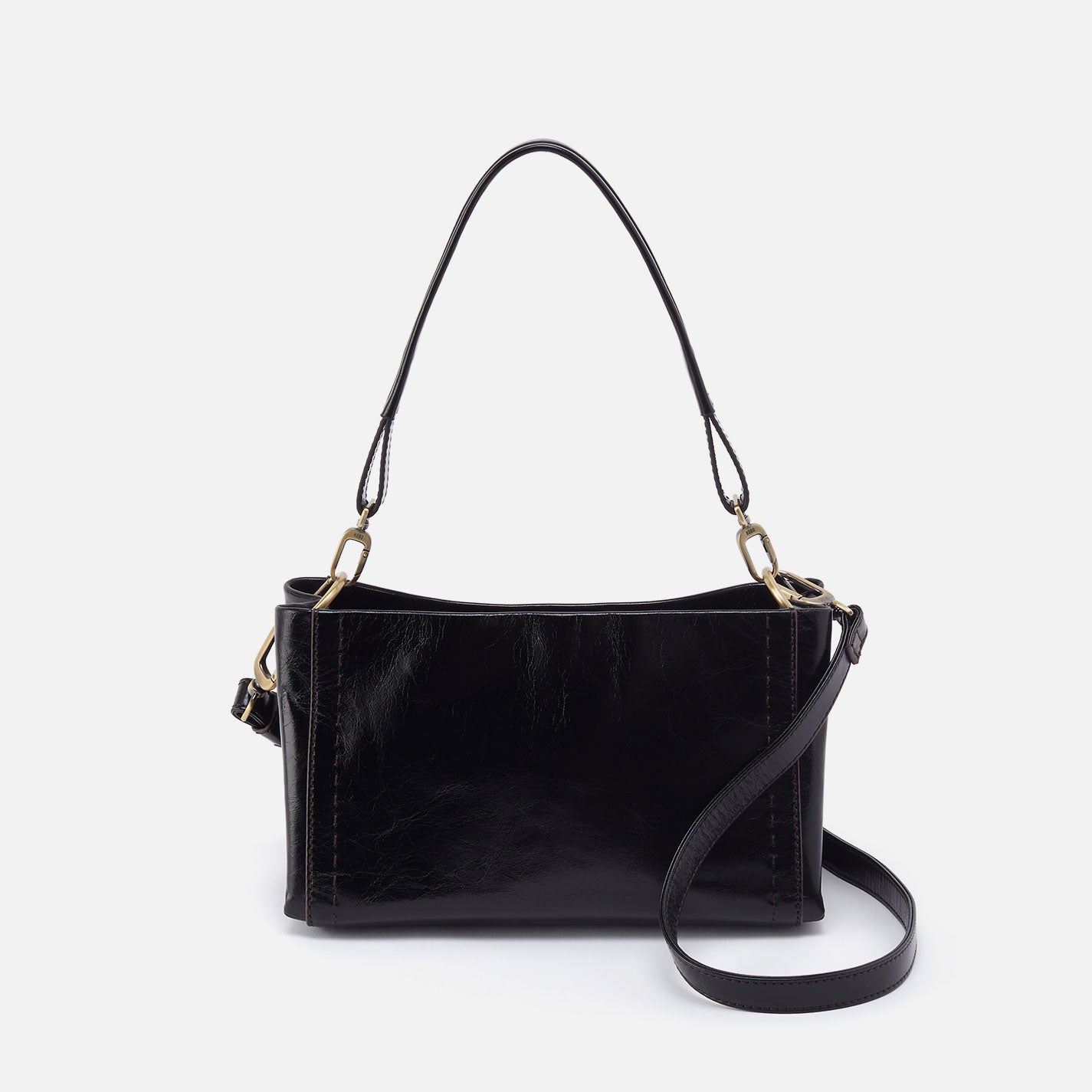 Seneca Shoulder Crossbody in Polished Leather - Black