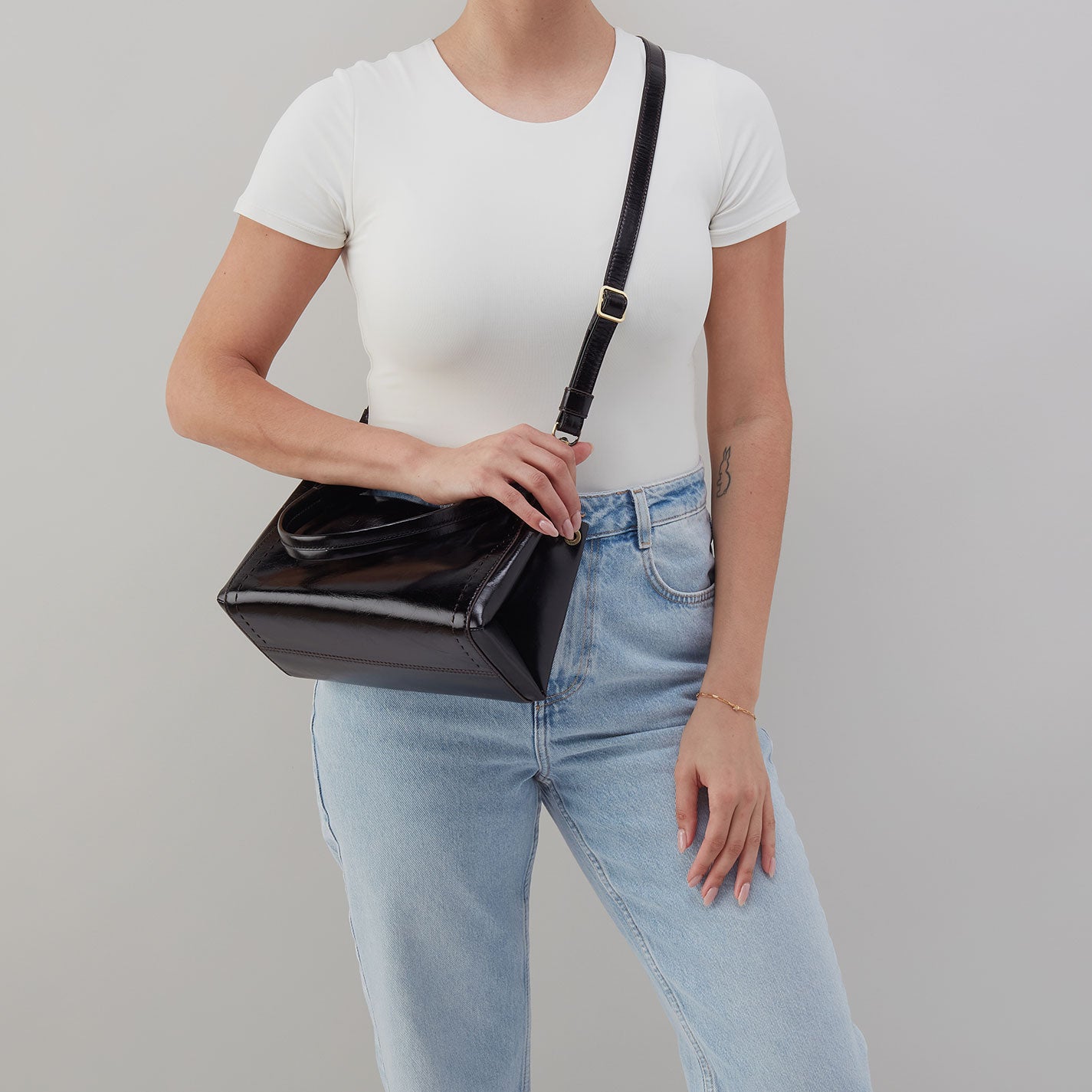 Seneca Shoulder Crossbody in Polished Leather - Black - Image 2