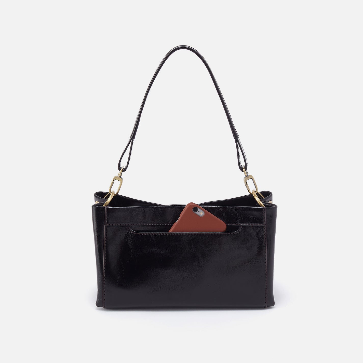 Seneca Shoulder Crossbody in Polished Leather - Black - Image 4