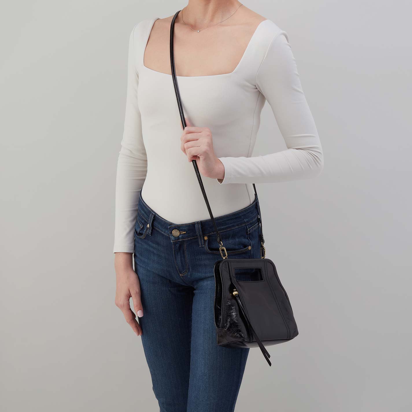Ace Crossbody in Polished Leather - Black - Image 3