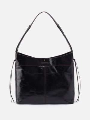 Romy Hobo in Polished Leather - Black